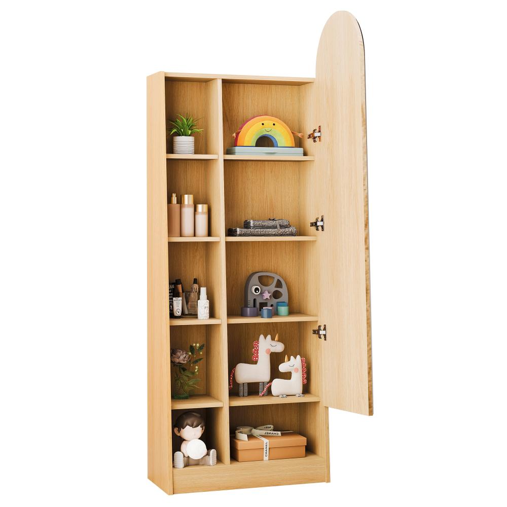 Armoire à chaussures avec miroir, colonne avec rangement et étagères réglables, bois naturel - 3