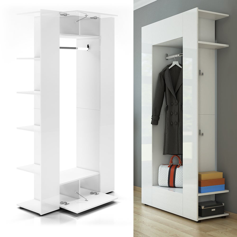 Armadio Bagno Vicco Maris 56x190 Cm In Bianco – 6 Ripiani Regolabili, 2 Aperti E 4 A Sportelli, Design Pratico E Elegante Per Il Tuo Bagno