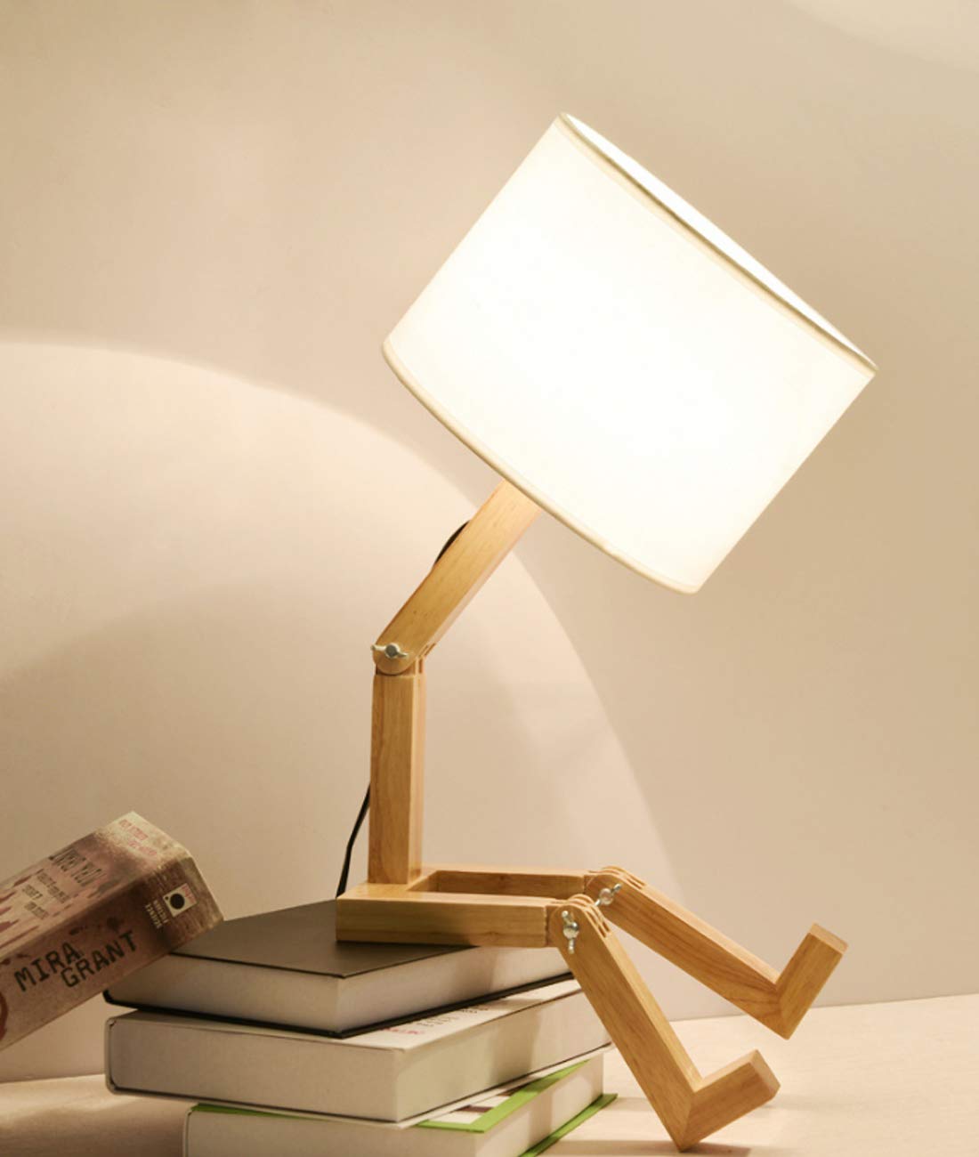 Lampe de table de lecture LED E27, lampe de chevet de robot créative avec interrupteur, abat-jour rond en tissu textile, ampoule non incluse - 9