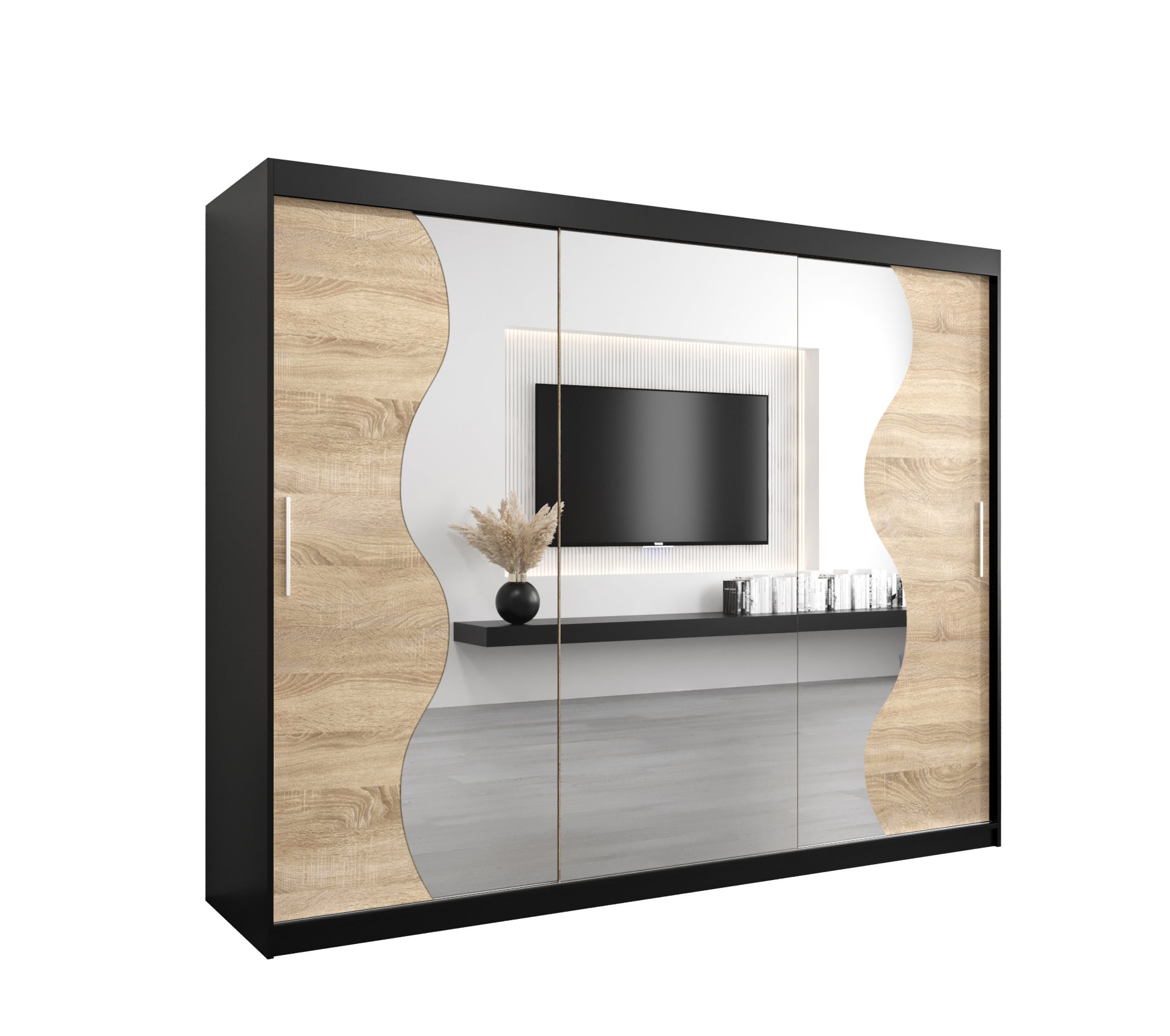 Szafa przesuwna garderoba MADRYT 250 x 62 x 200 cm Czarny + Sonoma - Abiks Meble
