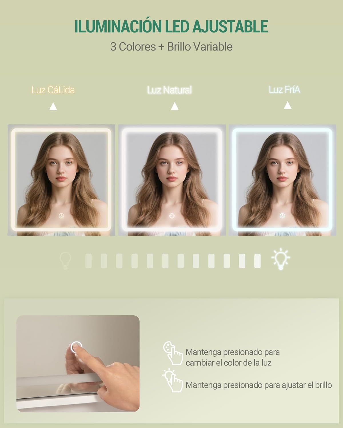 Coiffeuse avec Miroir et éClairage LED, 3 éTagèRes et 4 Compartiments Ouverts, Grands Tiroirs et Rangements, 3 Niveaux D'Intensité RéGlables, Blanc - 5