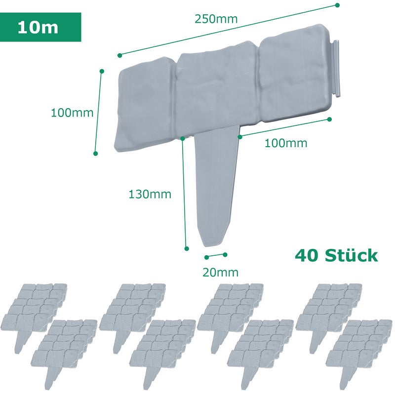 Bordo Per Prato Effetto Pietra Antracite 10 M - 40 Pezzi - YRHome - Delimitazione Flessibile Per Aiuole, Vialetti, Giardino