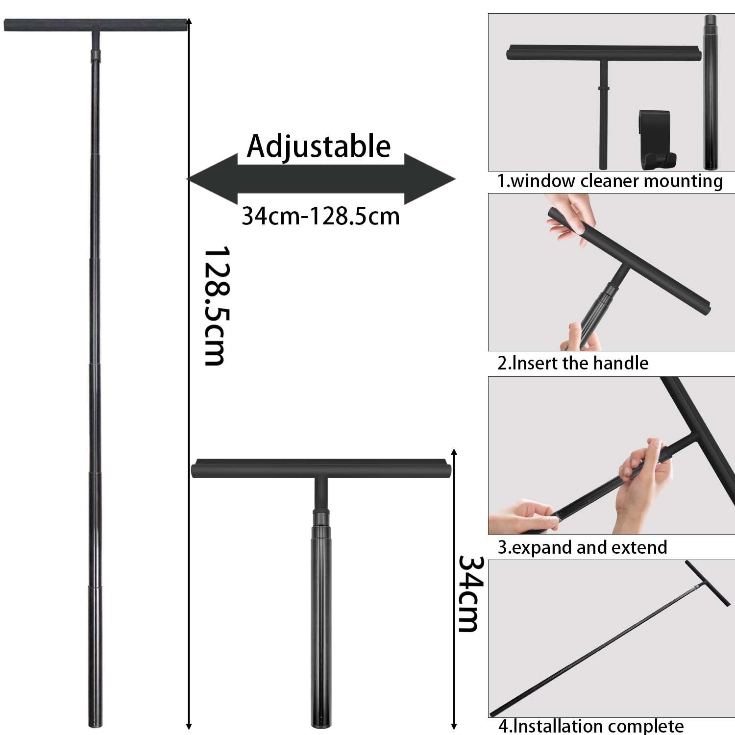 Raclette de douche extensible 2 en 1 pour portes vitrées, raclette à vitres et raclette de douche avec manche télescopique (34 cm - 128 cm) - 2