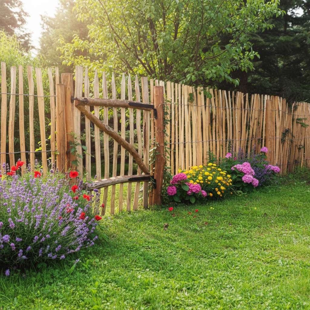 BOGATECO Portillon de Jardin en Noisetier 120 x 120 cm - Porte de Clôture avec Accessoires et Charnières - Ouverture à Droite - 4