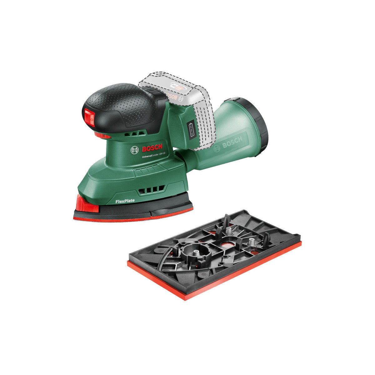 Szlifierka oscylacyjna Bosch UniversalSander 18V-10 22000 OPM, czarna, zielona