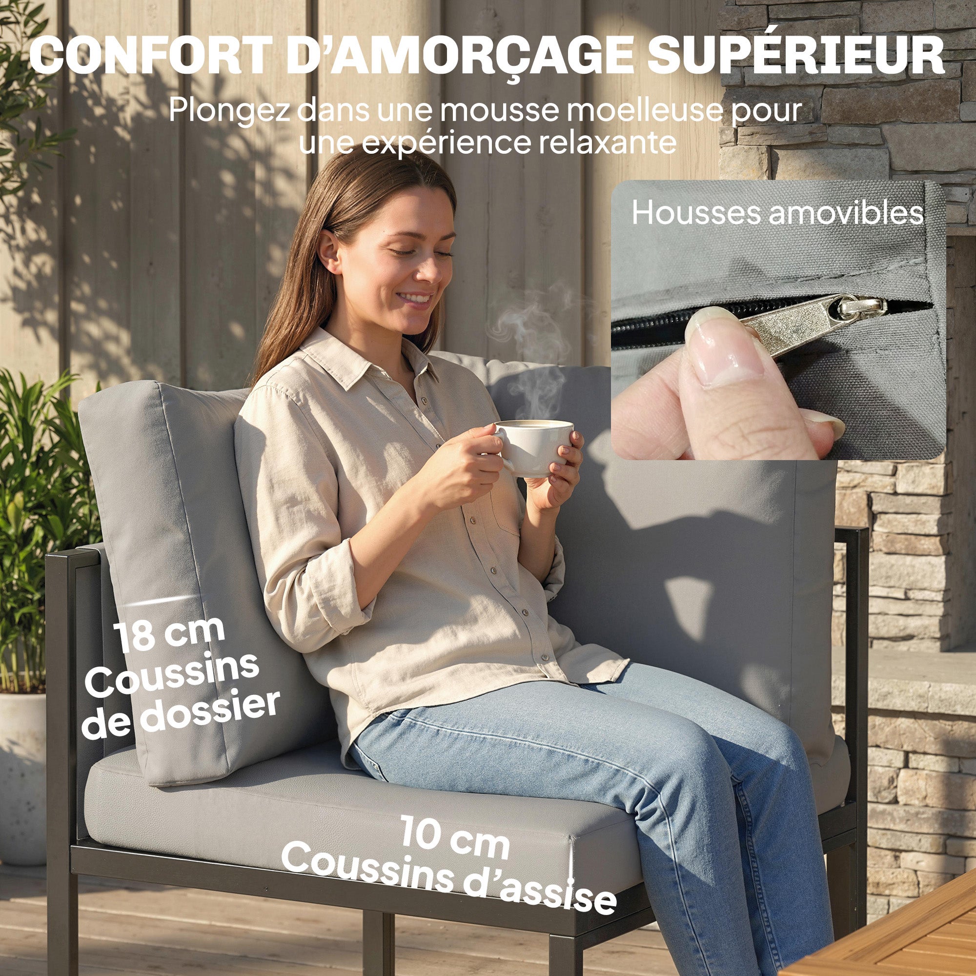 Salon de jardin 7 places acier galvanisé Outsunny - 5