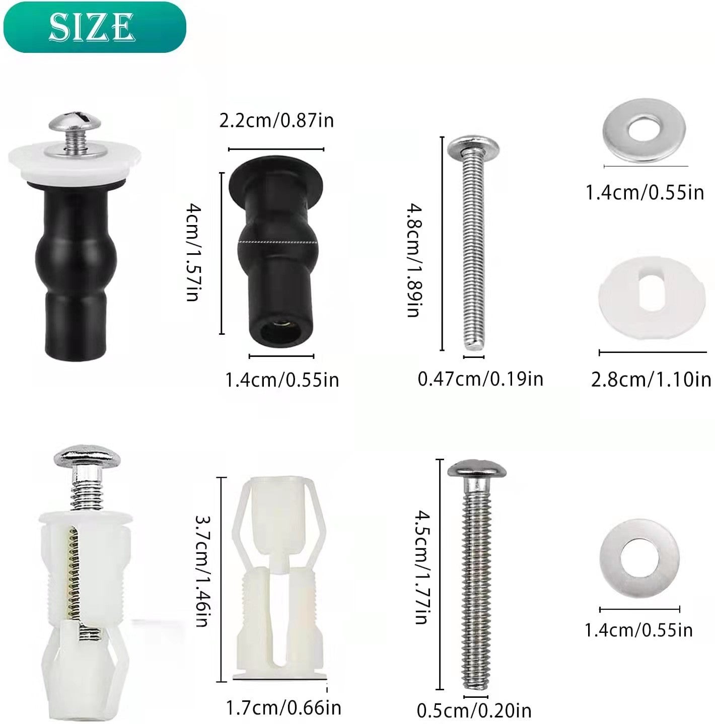 Kit Viti Per Fissaggio Sedile WC - 6 Pezzi, Gomma E Metallo, Universali