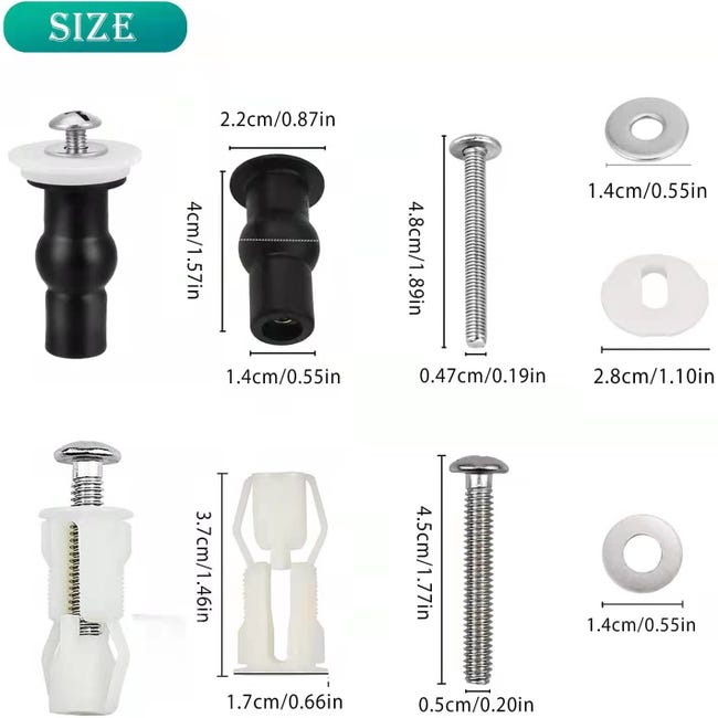 Kit Viti Per Fissaggio Sedile WC - 6 Pezzi, Gomma E Metallo, Universali