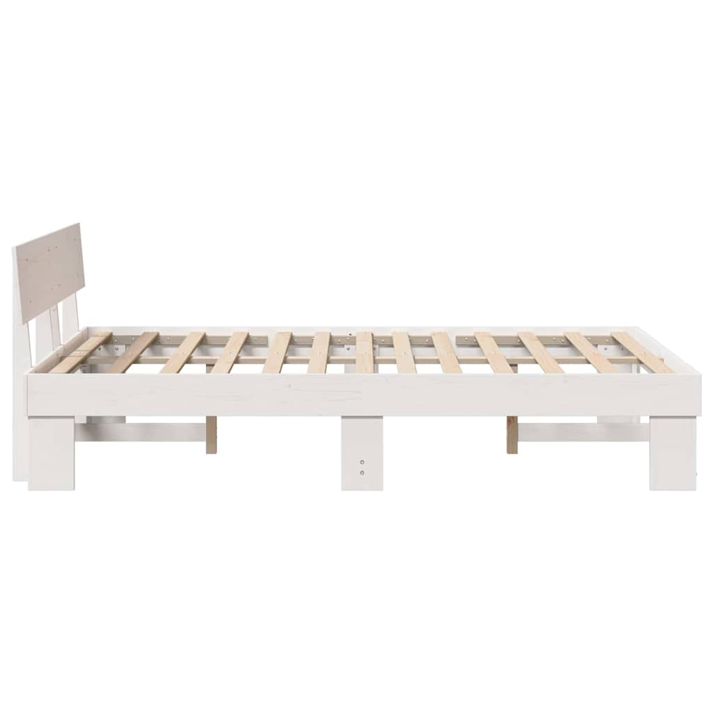 Cadre de lit avec tête de lit blanc 140 x 190 cm en pin massif - 6