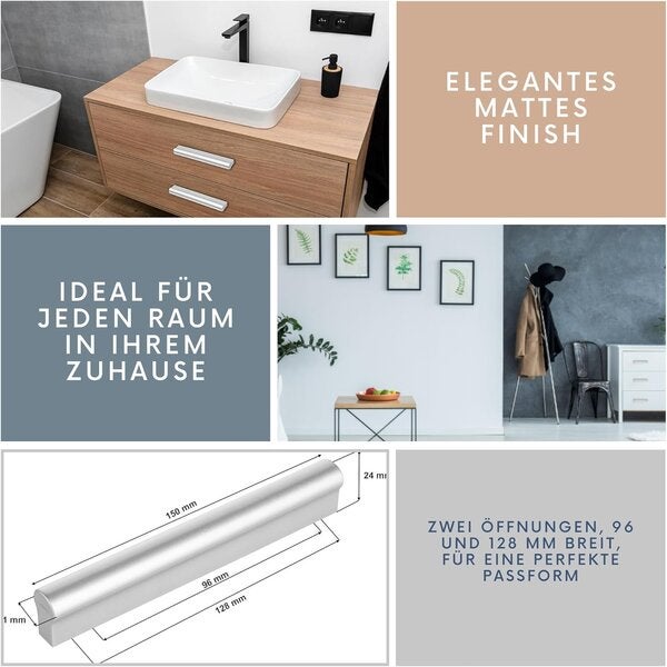 Pachet de 10 mânere universale argintii pentru uși de 96 mm și 128 mm, mânere de sertar de bucătărie de înaltă calitate 10buc