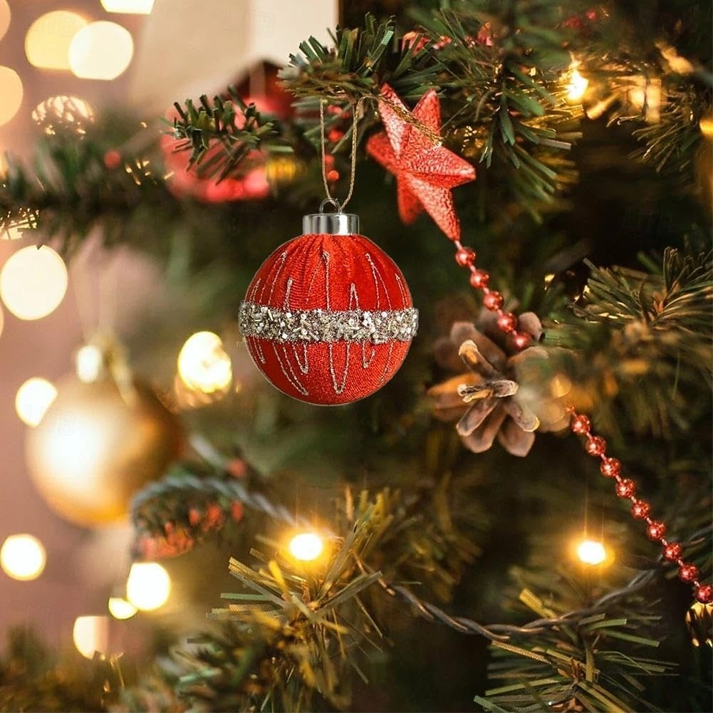 Set di 12 palline di Natale in velluto, decorazioni per l'albero di Natale da 8 cm, ghirlande, ghirlande e mensole per caminetti (oro) - 5