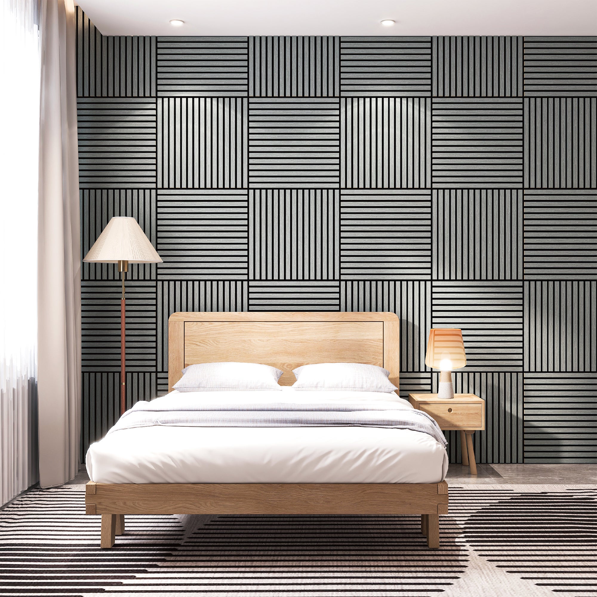 Conjunto de 4 painéis acústicos 3D Vang com lâminas lineares 1,44 m² Carvalho cinzento claro [NEU.HOLZ] - 2