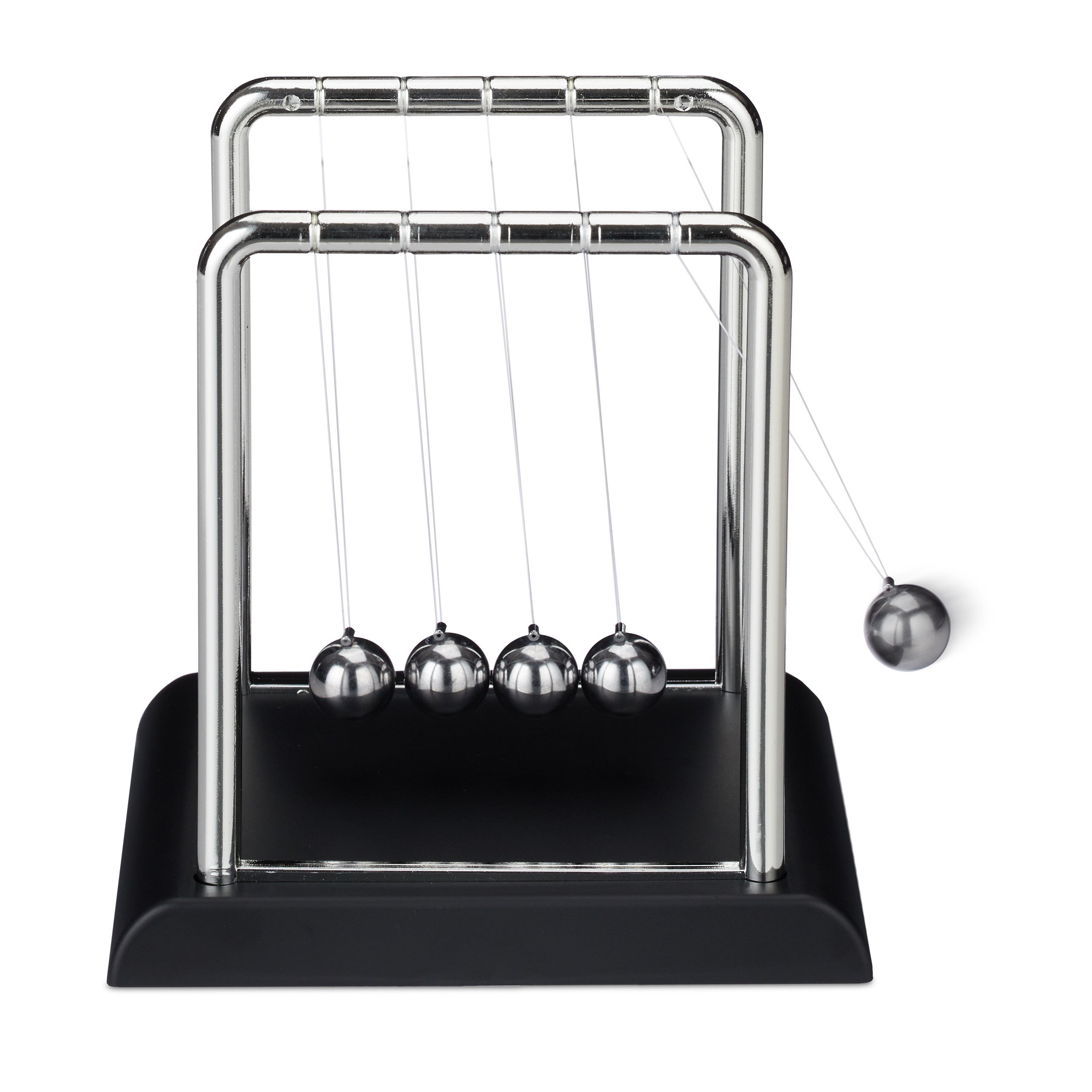 Pendule Newton, décoration bureau de travail, physique, science & art, 5 boules, métal, balancier, argenté, Relaxdays - 6