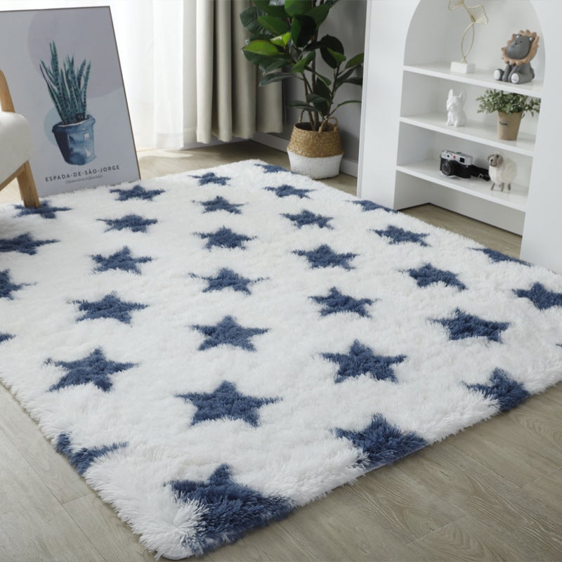 Dywan 160 x 200 cm do salonu, sypialni z długim włosiem, dywan do pokoju dziecięcego, duży miękki puszysty biały z motywem gwiazdy