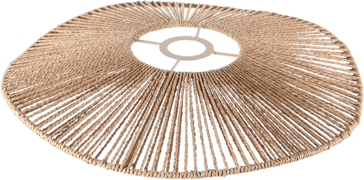 Abażur z plecionej liny, rustykalny abażur do lampy sufitowej w stylu boho, wiszący abażur do salonu, żółty, 40 cm