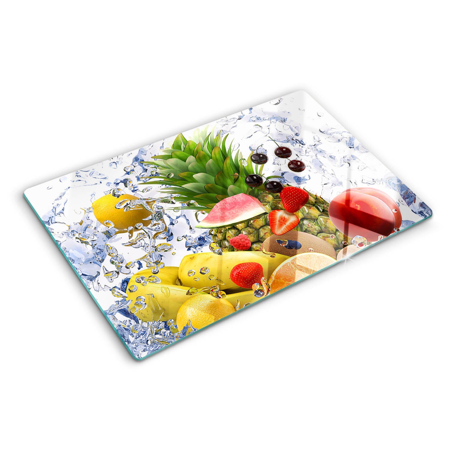 Szklana deska do krojenia Tulup Kształt prostokątny - 80x52 cm - Owoce i woda
