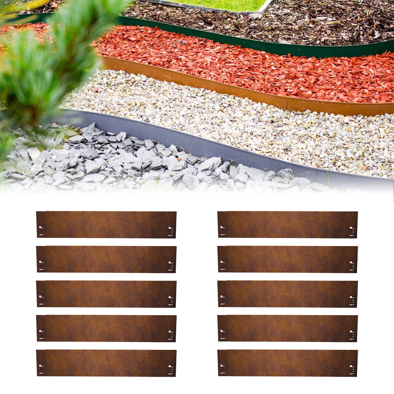 Bordo Per Aiuole In Metallo Zincato - 20 M (20 Pezzi 100x18 Cm) - Divisione Prato E Giardino, Flessibile E Resistente, Colore Argento