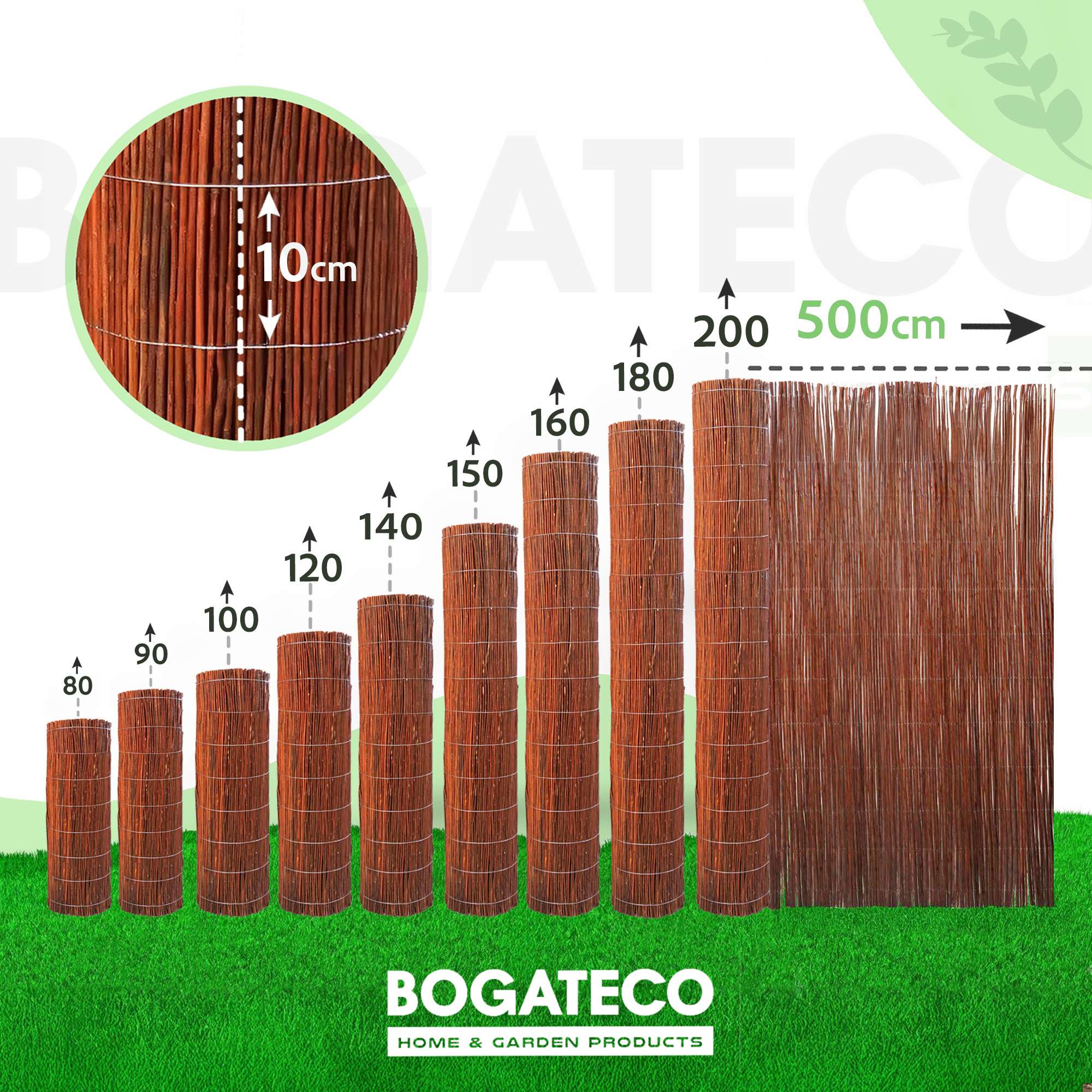 BOGATECO Clôture d'intimité en osier en bois 180 cm de haut et 500 cm de long | Parfait pour le jardin, le balcon et la terrasse | Fabriqué en Europe - 6
