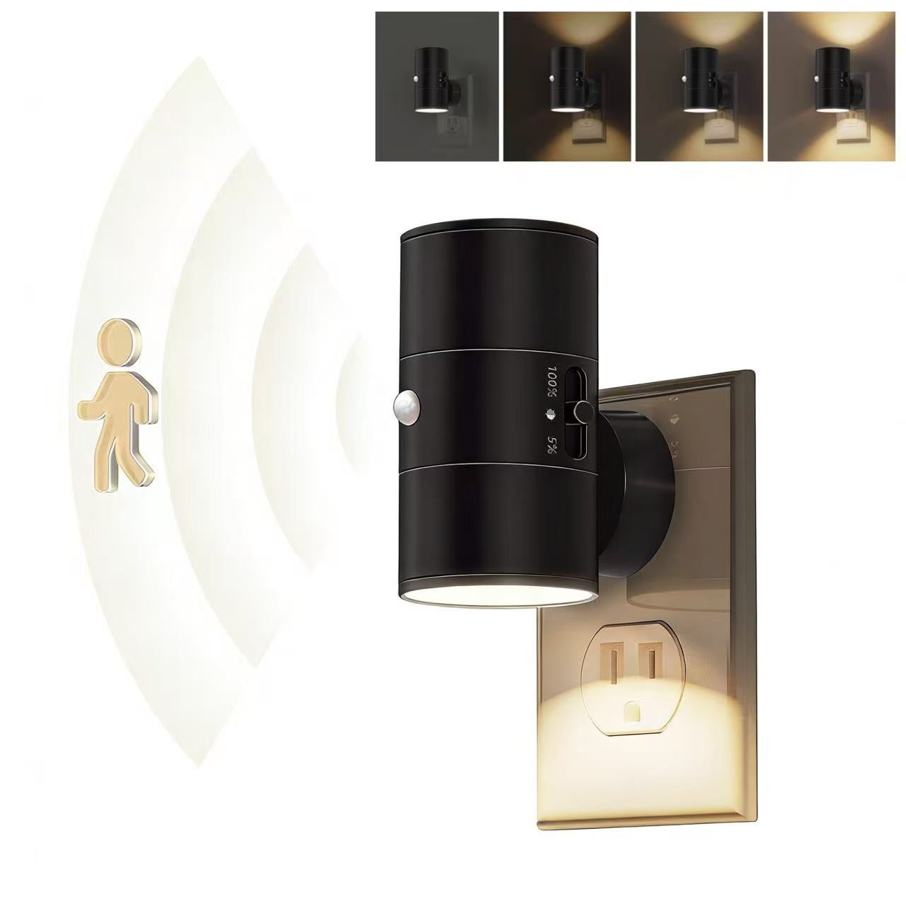 Luce Notturna LED Da Presa BORDEAG - 3 Colori E Dimmerabile Con Telecomando - ABS Nero 9x7x7 Cm Per Camera, Corridoio, Scala
