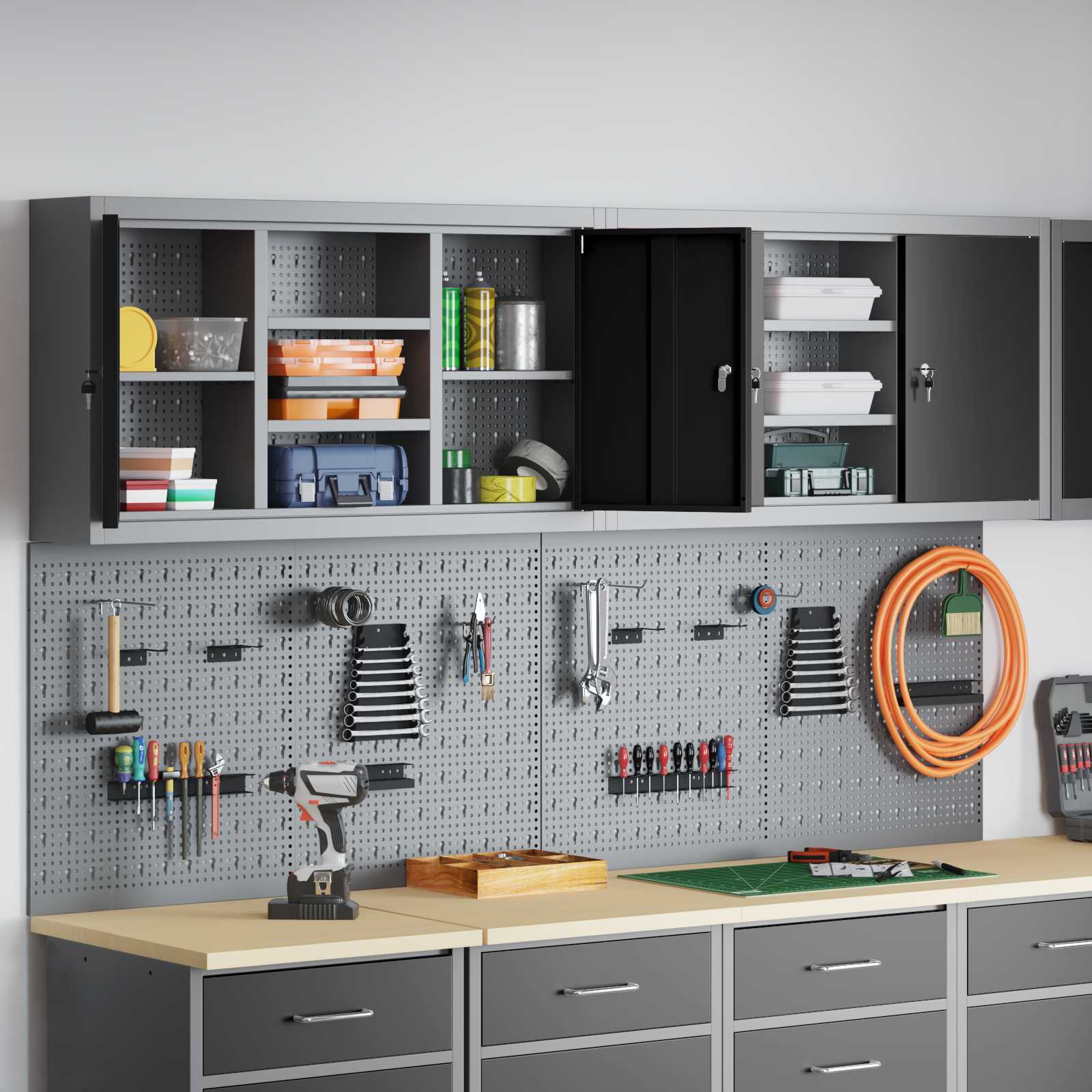 Ensemble d'armoires à outils 6 pcs Noir Acier enduit de poudre vidaXL - 5