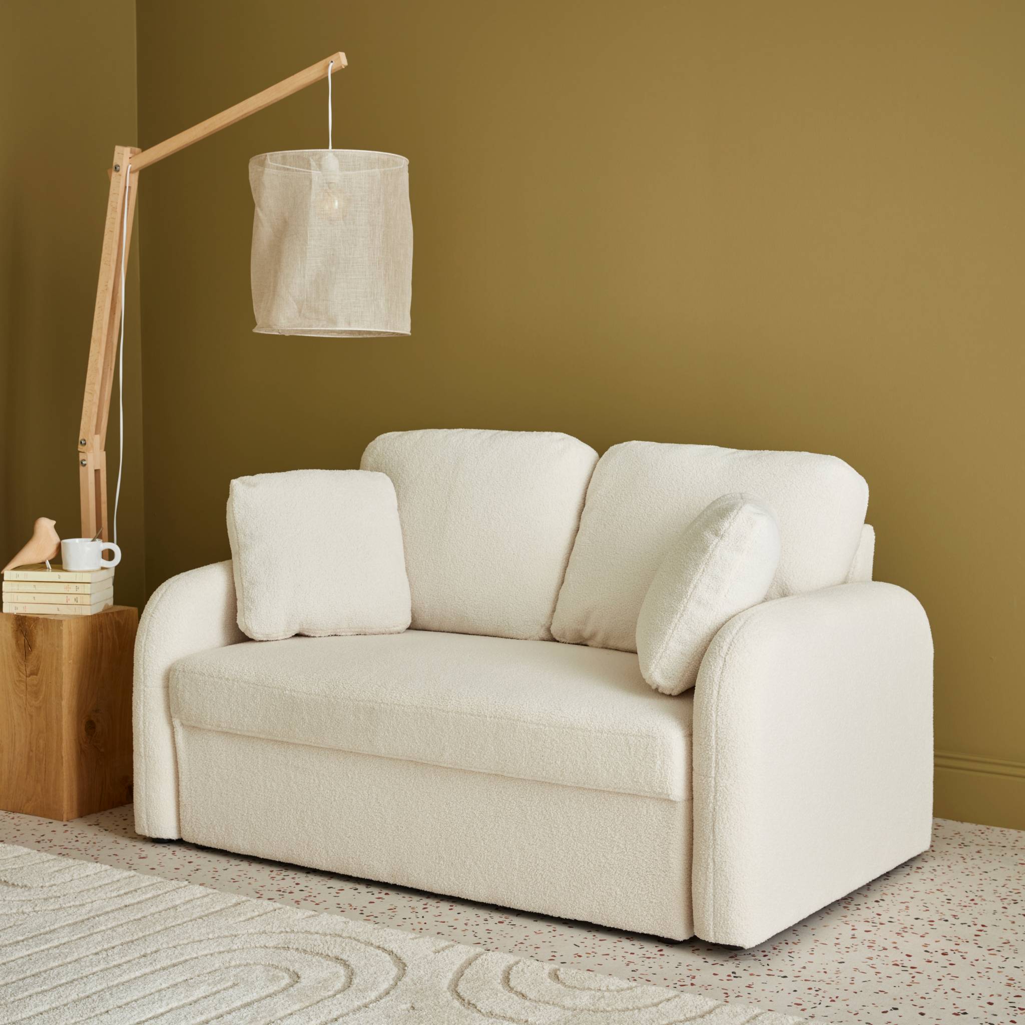 Canapé 2 places cosy rond. tissu bouclettes crème. Milano. L 150 x P 85 x H 85cm - 3