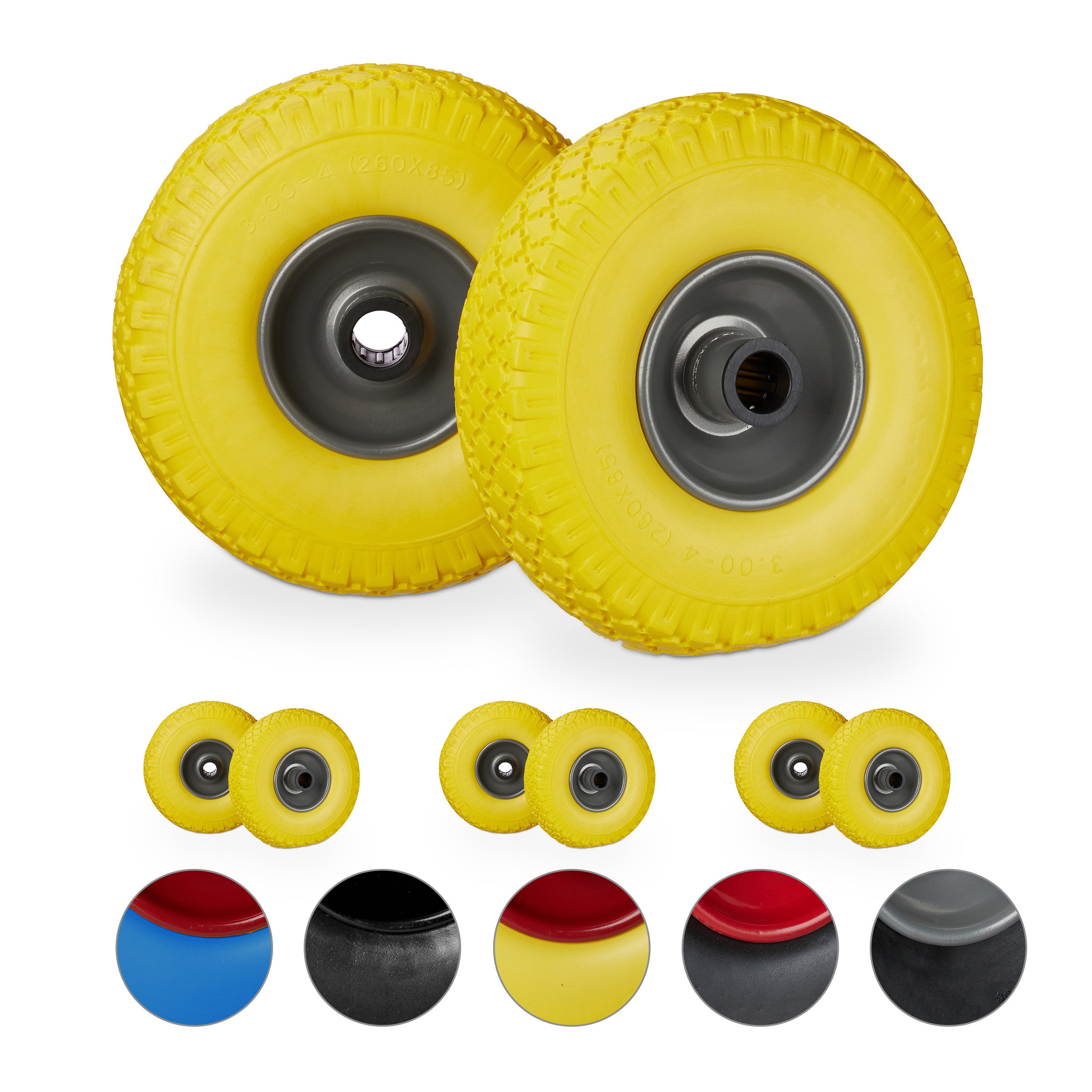 Relaxdays Set 2 Ruote Per Carriola - Gomma Piena Antipanne, Asse 25 Mm, Portata 80 Kg, 260x85 Mm, Nero/Rosso - Foto 2