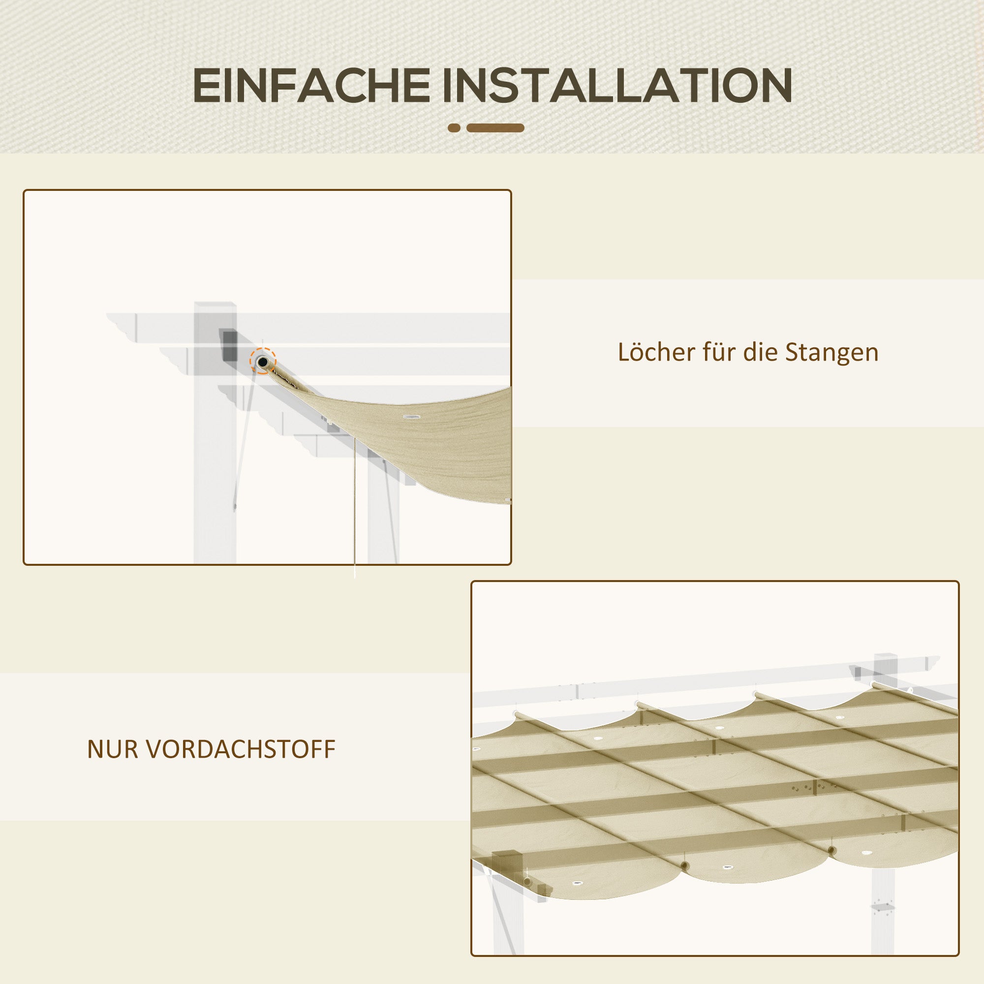Techo de repuesto para pérgola de 3 x 3 m, retráctil, con orificios de drenaje, resistente a la intemperie, fabricado en poliéster beige. - 8