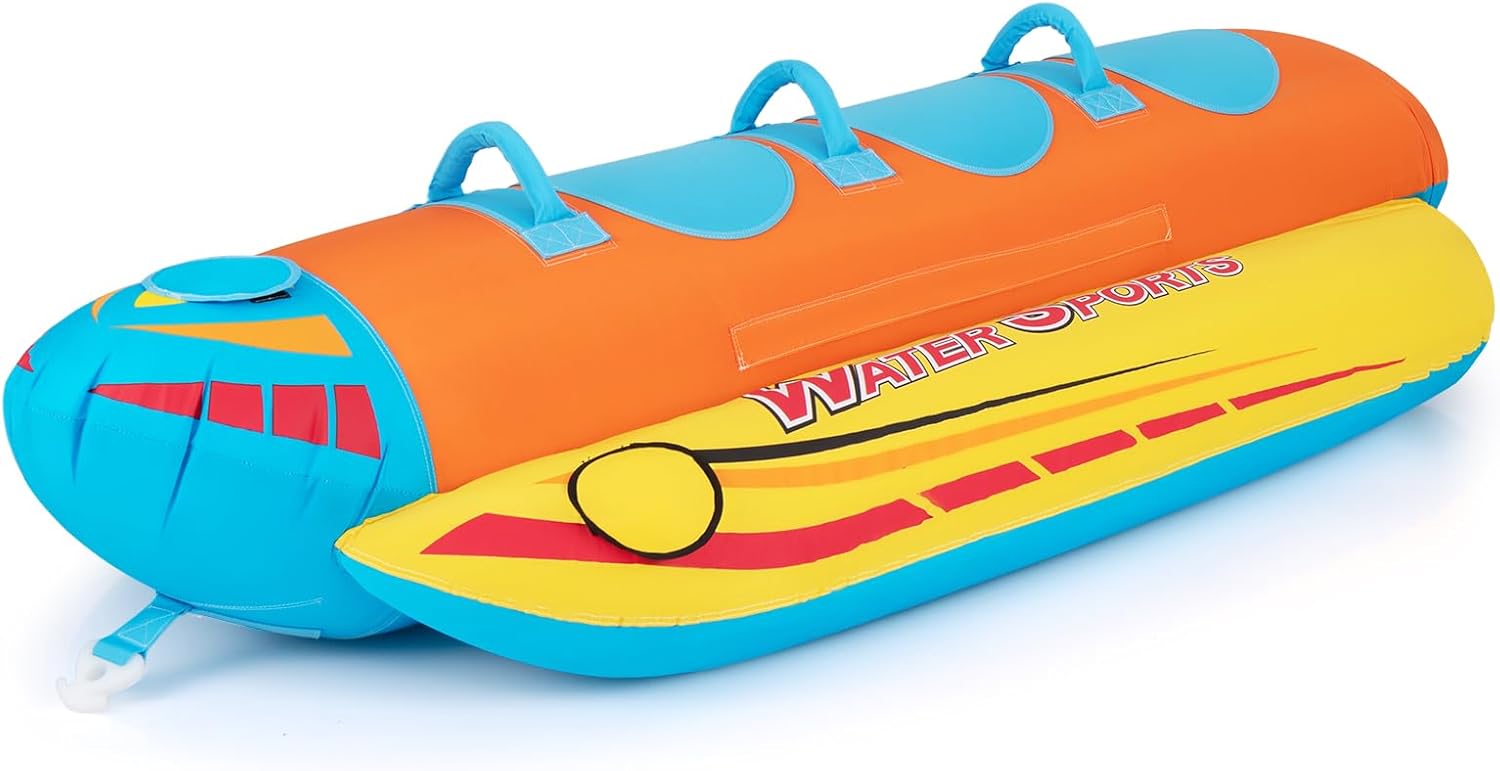 Łódź bananowa dla 3 osób, Towable Tube z 3 wyściełanymi siedzeniami i uchwytami, do sportów wodnych, fajka do sportów wodnych,
