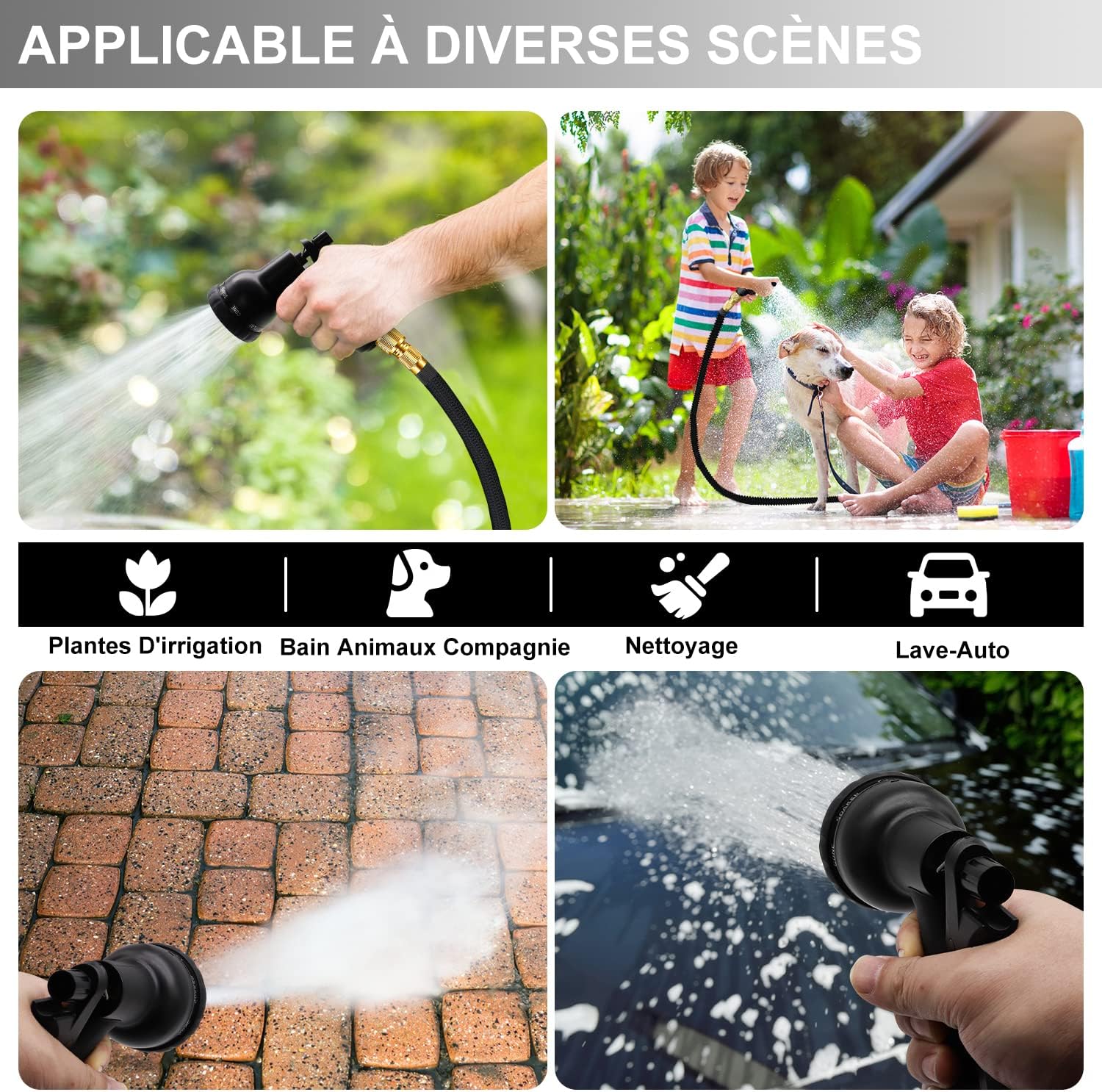 Tuyau Arrosage Extensible 15m Rétractable Avec Pistolet 10 Fonctions - Kit Complet Jardin Et Nettoyage Voiture