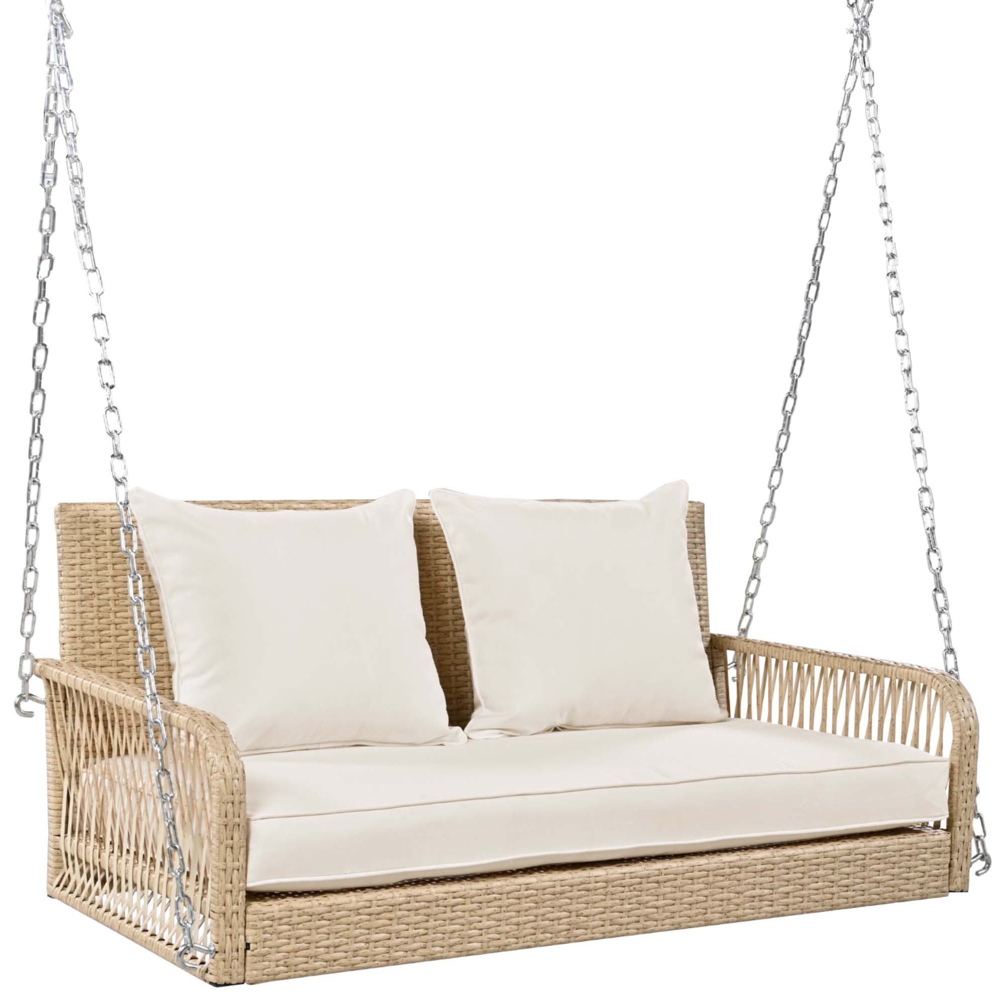 Balancelle de Jardin en Rotin Beige avec Coussins Beige – 2 Places, Élégante et Confortable - 4