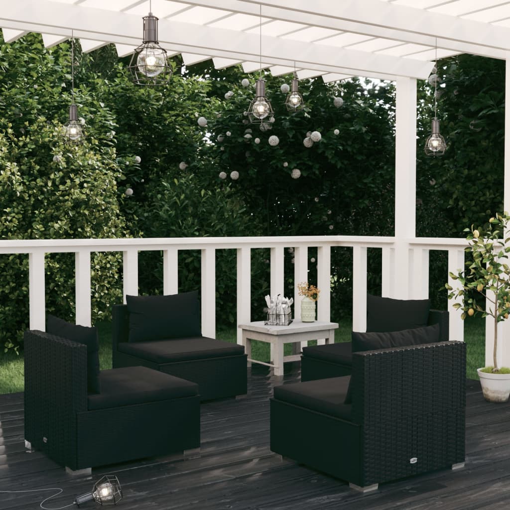 Set Divano Da Giardino 4 Pezzi In Polyrattan Nero - Con Cuscini, Tavolino E Pouf - Foto 3