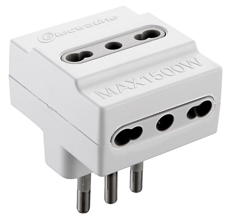 Adaptateur Triple Prise Schuko + 16A - Double-étape P17/11 - Bouchon 16A S11 Blanc - Neuf