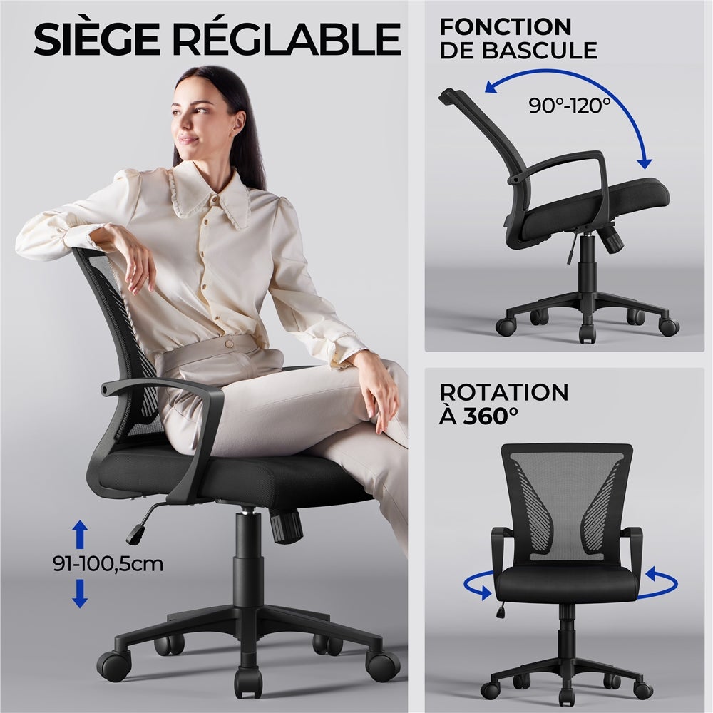 Chaise Bureau avec Siège Dossier Hauteur Réglable Fauteuil d'Ordinateur Charge 125kg Yaheetech - 8