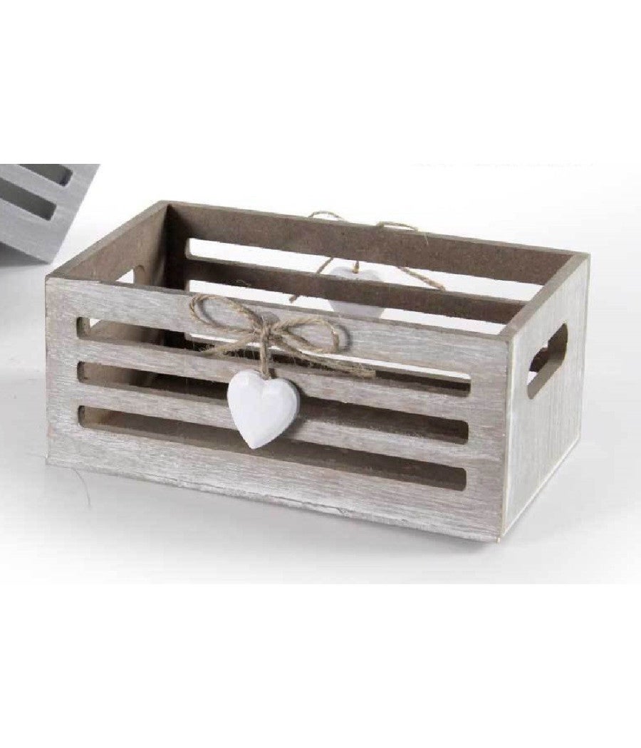 Trade Shop - Cassetta Cassettina Cuore Portaoggetti Manici In Legno 20x13x9cm 3 Colori 762444 - - 2