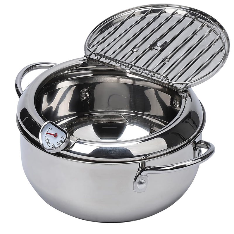 Mini Marmite à Friteuse Inox 2,2L / 3,4L Avec Thermomètre Et Égouttoir - Friteuse Tempura Japonaise