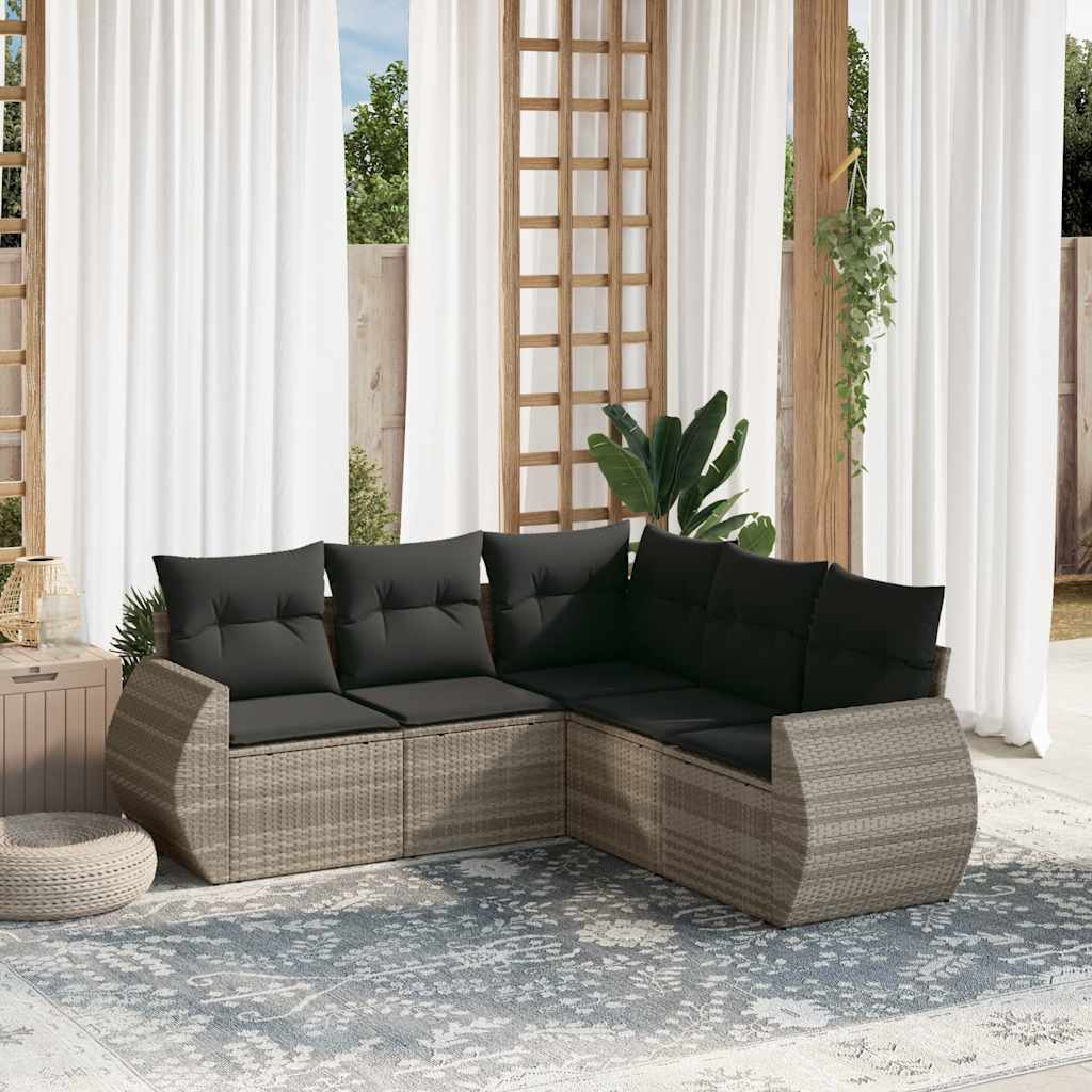 Salon bas de jardin en Rattan synthétique Gris 5 personnes | Leroy Merlin
