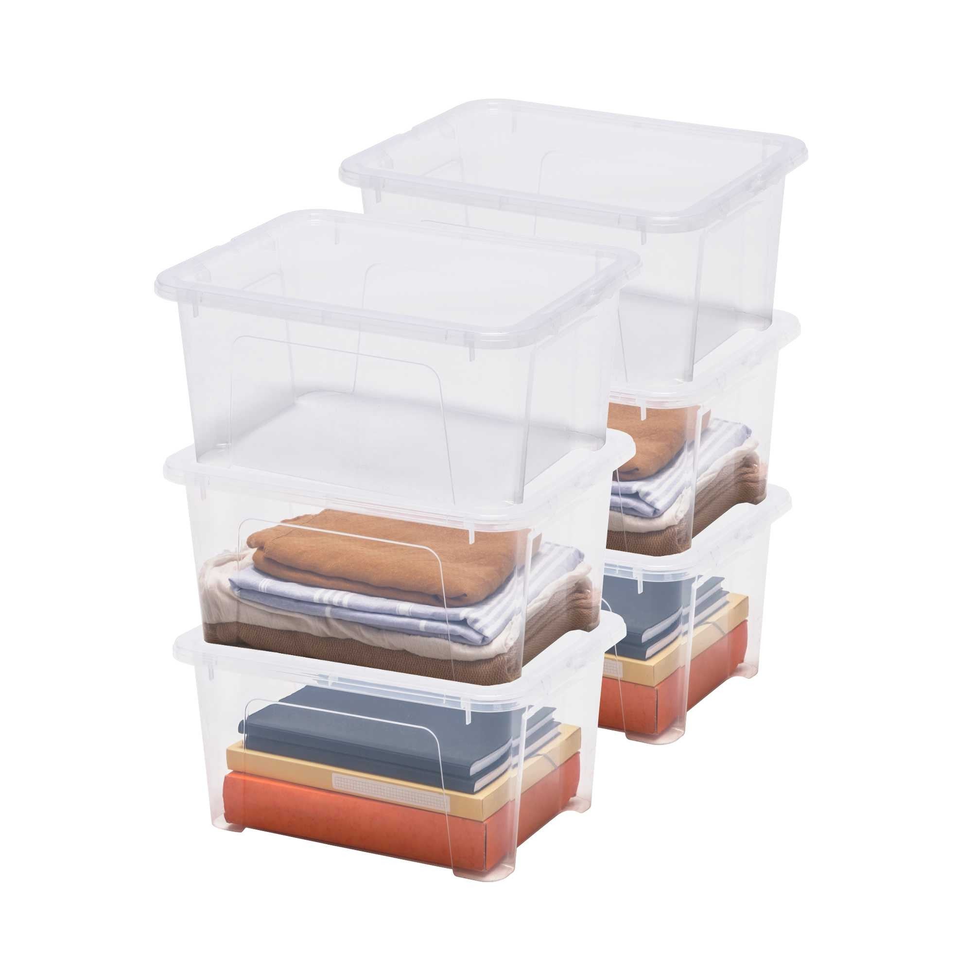 Lot de 6 boîtes de rangement en plastique transparent 24L avec ...