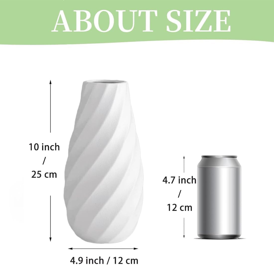 Vaso de cerâmica branca decorado com um padrão espiral texturizado, perfeito para exibir flores secas e juncos - 25 cm. - 2