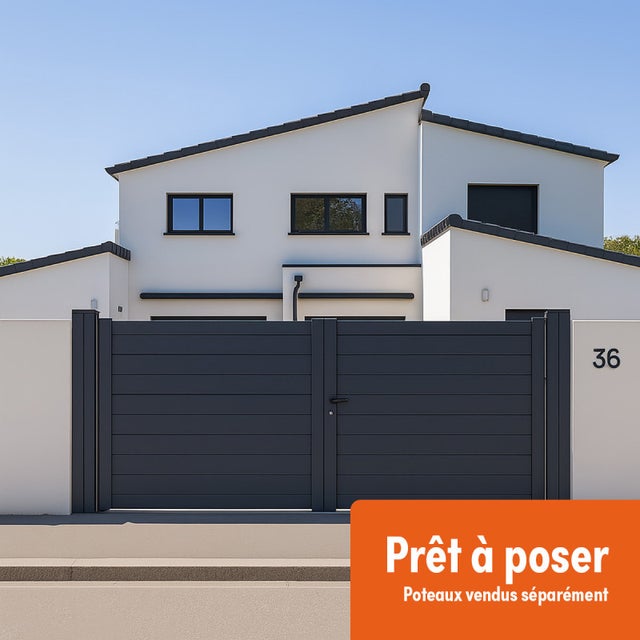 Portail battant Aluminium Plein - Largeur 3m25 - Hauteur 1m75 – Gris anthracite - Prêt à poser