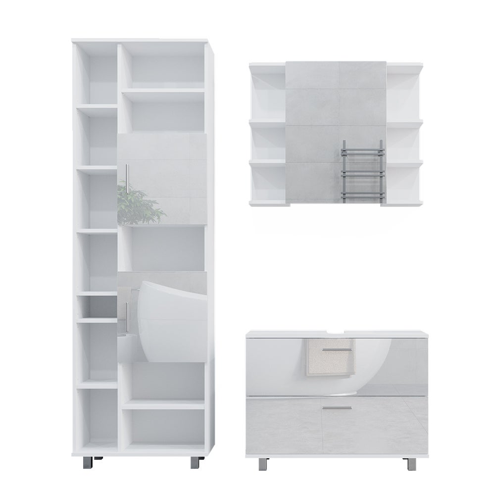 Vicco Zestaw mebli łazienkowych Ilias, Biały wysoki połysk, 3 Teile, mit Hochschrank
