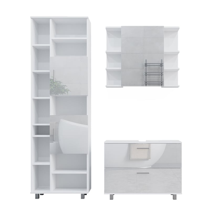 Vicco Zestaw mebli łazienkowych Ilias, Biały wysoki połysk, 3 Teile, mit Hochschrank