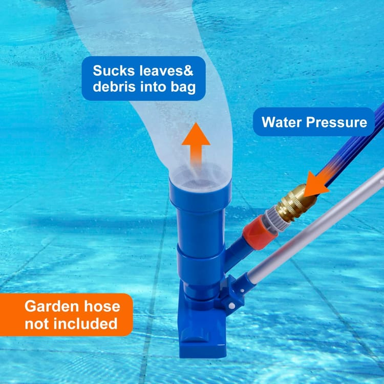 Aspirateur à jet pour piscine et spa avec brosse et manche de 140 cm, aspirateur portatif pour piscine hors sol/gonflable, étang, spa, lac et fontaine - 3