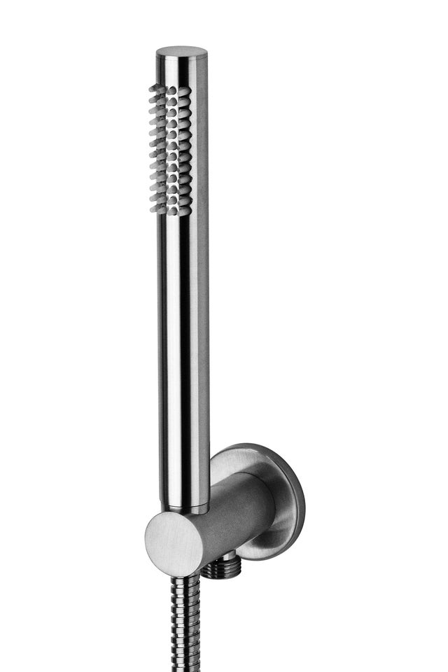 Ensemble de douche avec raccord d'eau et douchette en métal couleur acier brossé Paffoni ZDUP094ST - Steel Looking