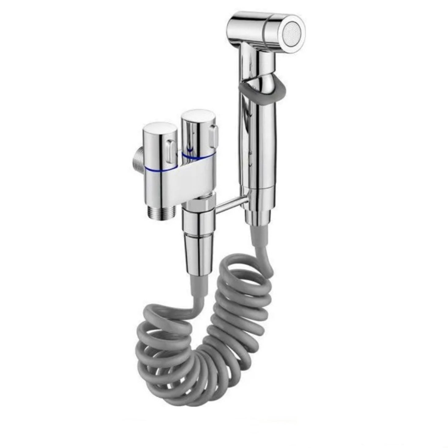 Zestaw prysznicowy do toalety, ręczny zestaw prysznicowy, podwójne wyjście, z elastycznym wężem 2 m, stal nierdzewna, srebrny