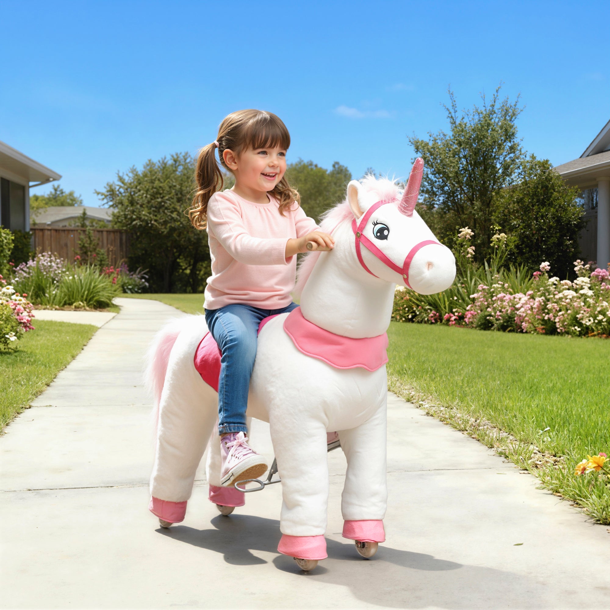 Cheval de saut, tissu, blanc, 3 à 5 ans, design licorne, housse, cadre ...