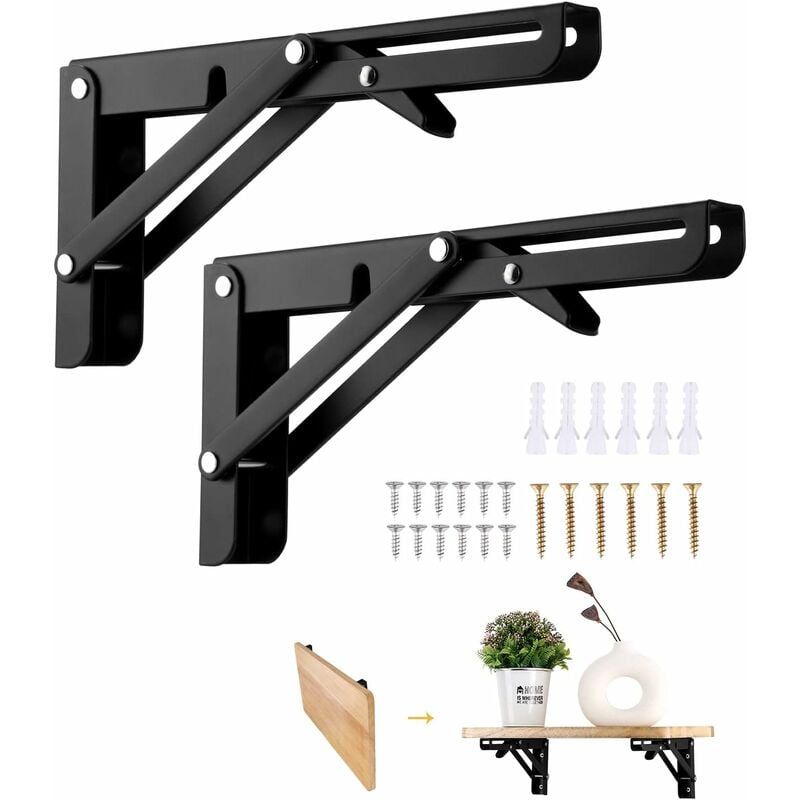 Équerre Pliante200mm, 2 Pièces Noir Support Console Pliable, Supports D ...