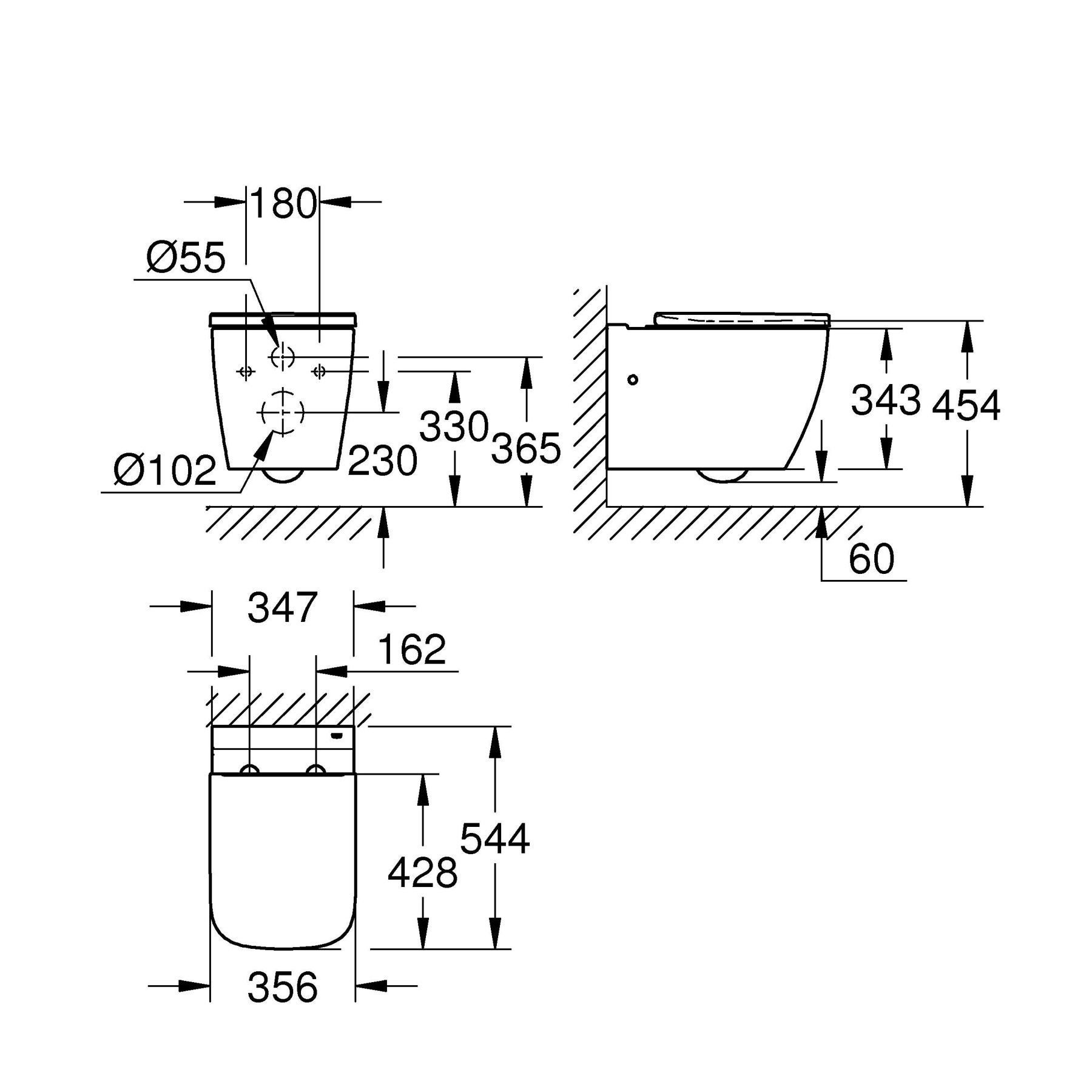 GROHE Pack WC suspendu Solido, cuvette sans bride, plaque de commade chromée, isolant et habillage à carreler - 5