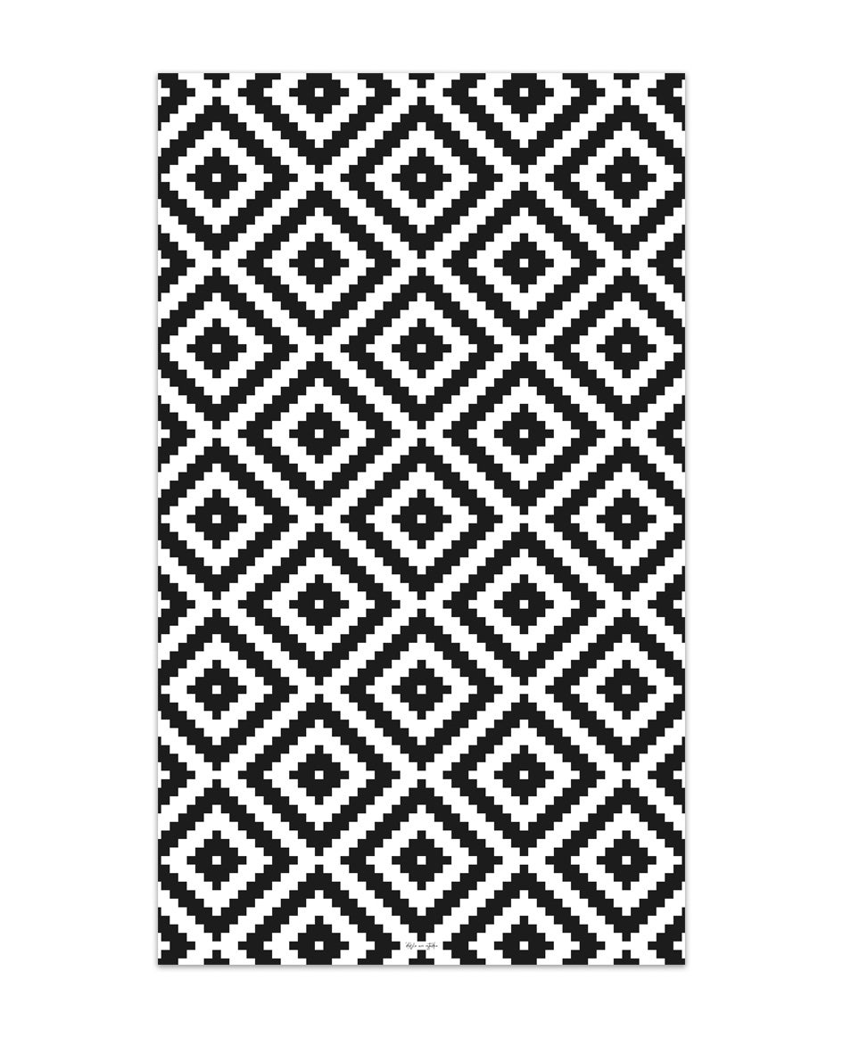 Alfombra de vinilo geométrica 07 negro 65x300 cm pvc cocina salón comedor