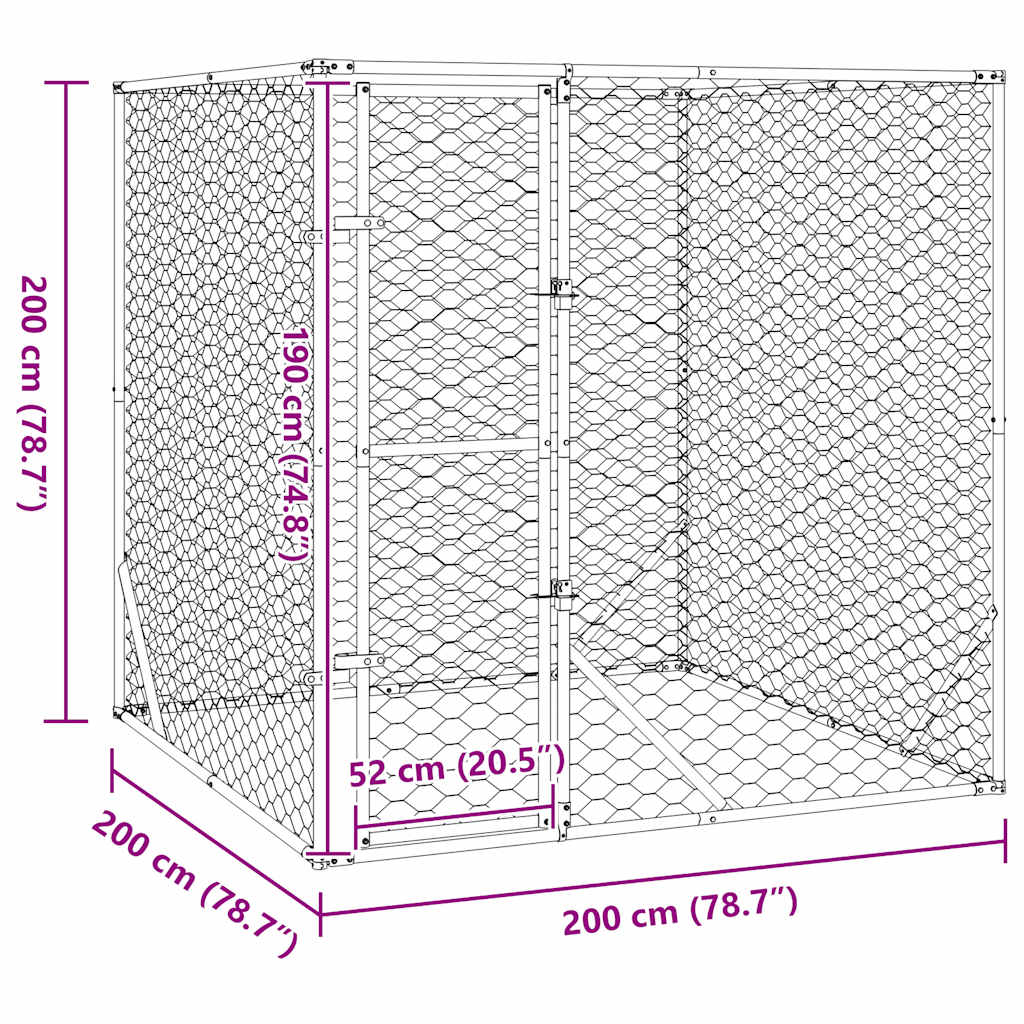 Perrera de exterior acero galvanizado plateado 2x2x2 m vidaXL - 3