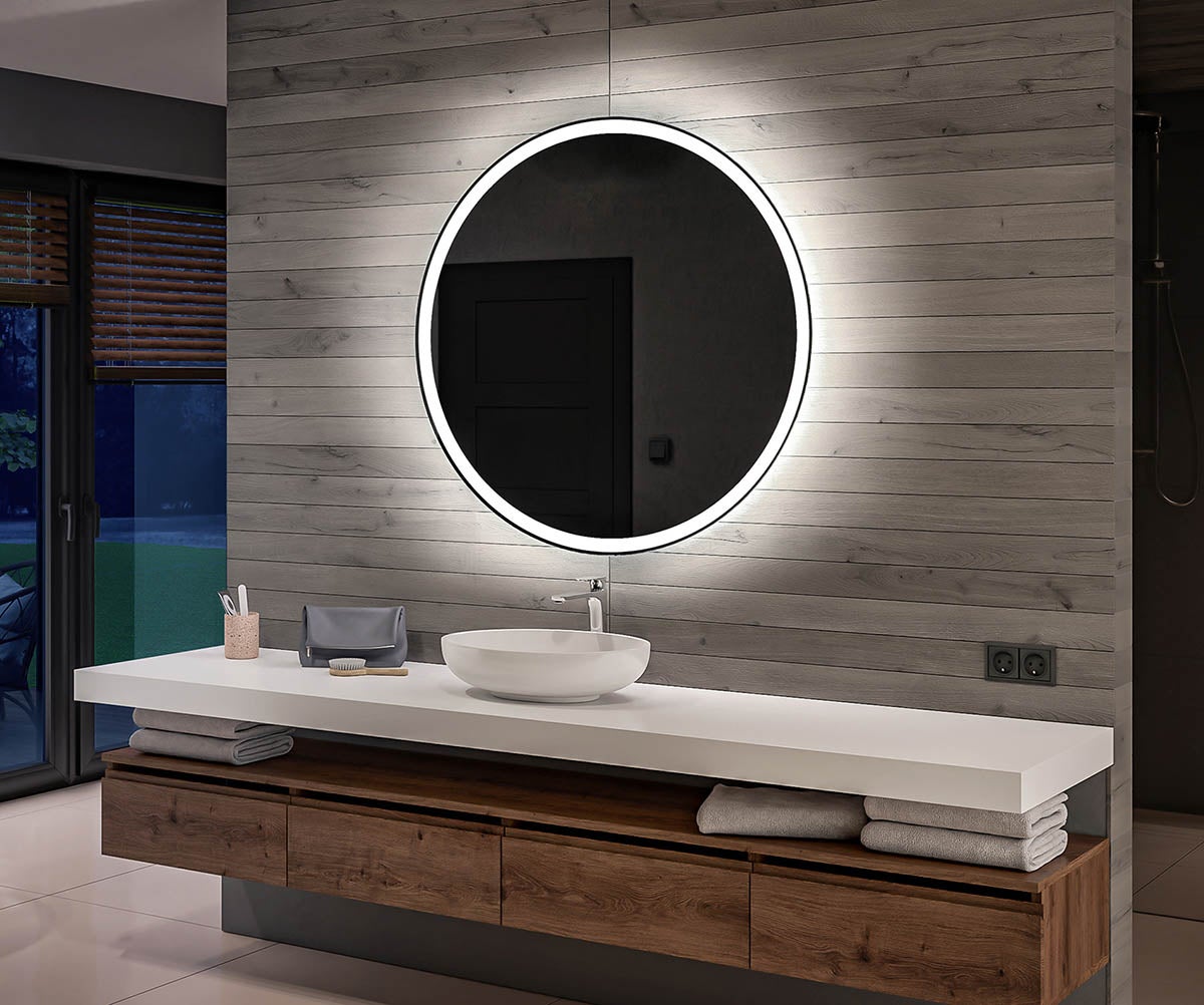Miroir Rond de Salle de Bain LED - 50x50cm - Sans Fil (Éclairage à Batterie) - Blanc Froid 7000K - 6